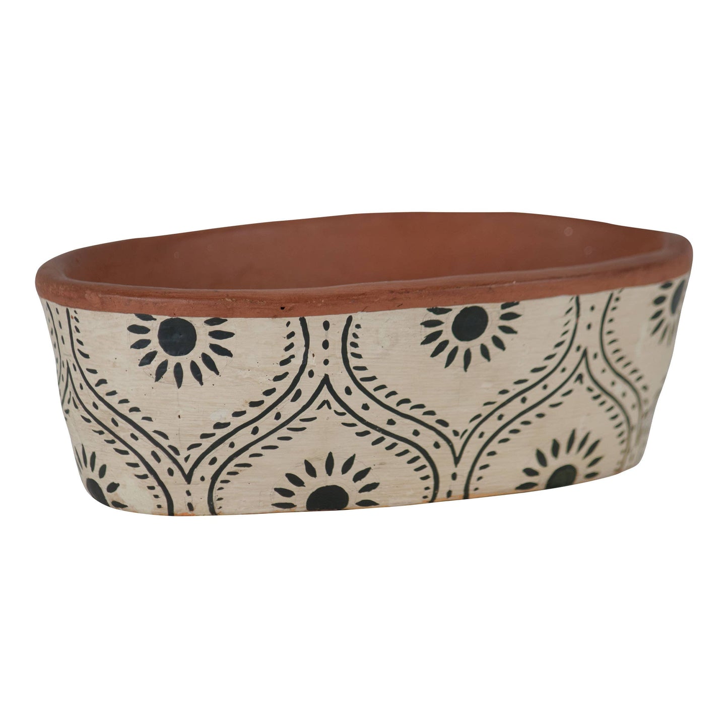 Jenica Oval Terracotta Planter, Hand Painted Floral