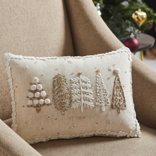 Christmas Trees White Pillow 14x10