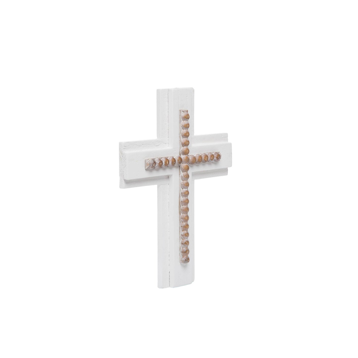 White Wood and Natural Bead Easter Wall Cross