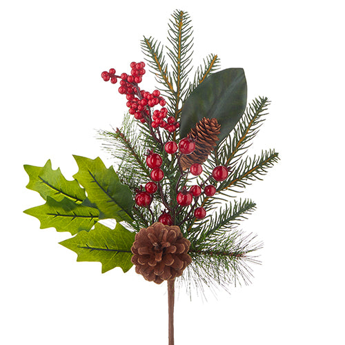 Magnolia Leaf with Cedar and Berries Pick