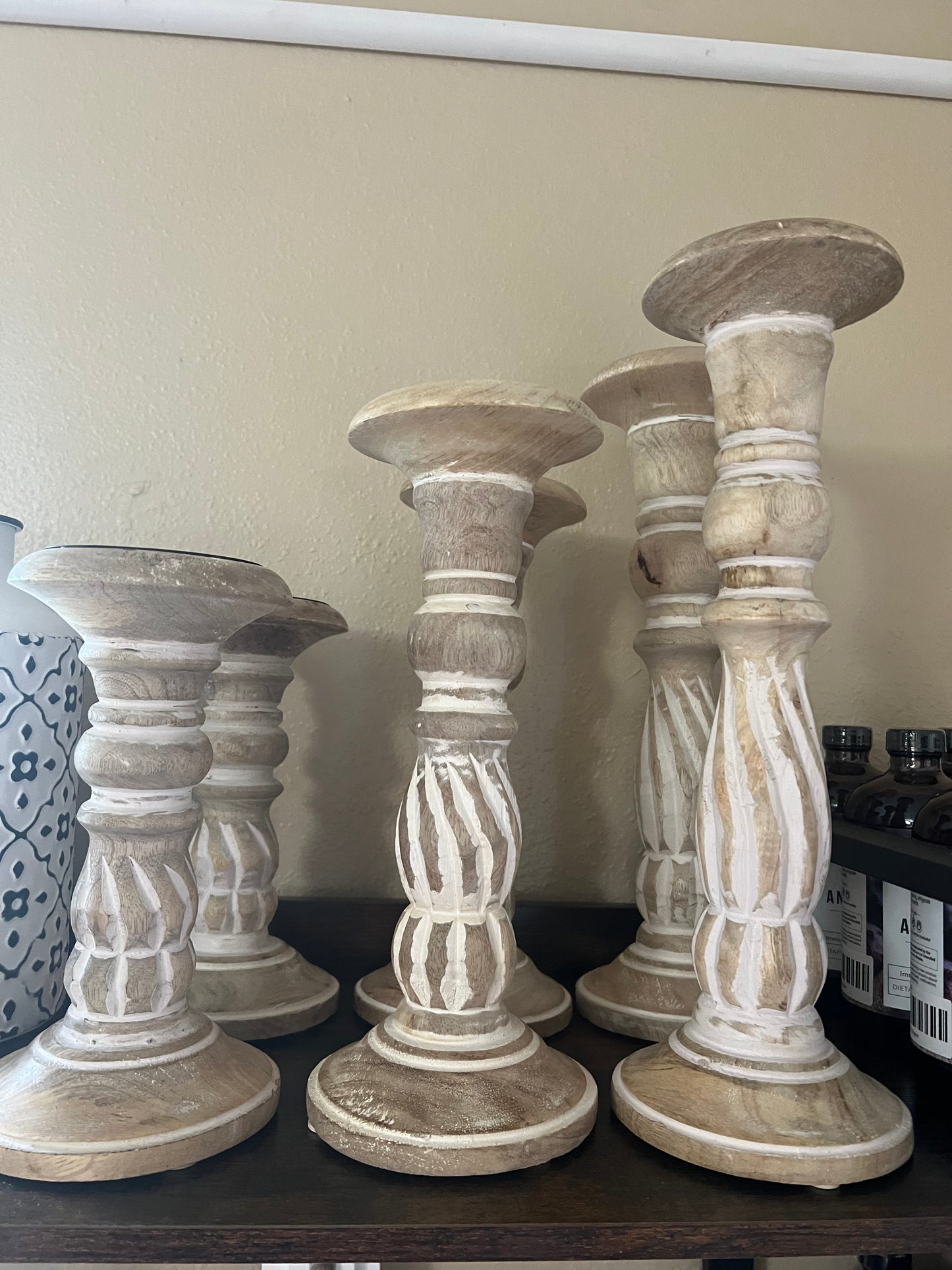 Set of 3 Swirl Carved Candle Holders