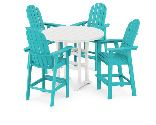 POLYWOOD® Vineyard Curveback Adirondack 5-Piece Nautical Trestle Bar Set