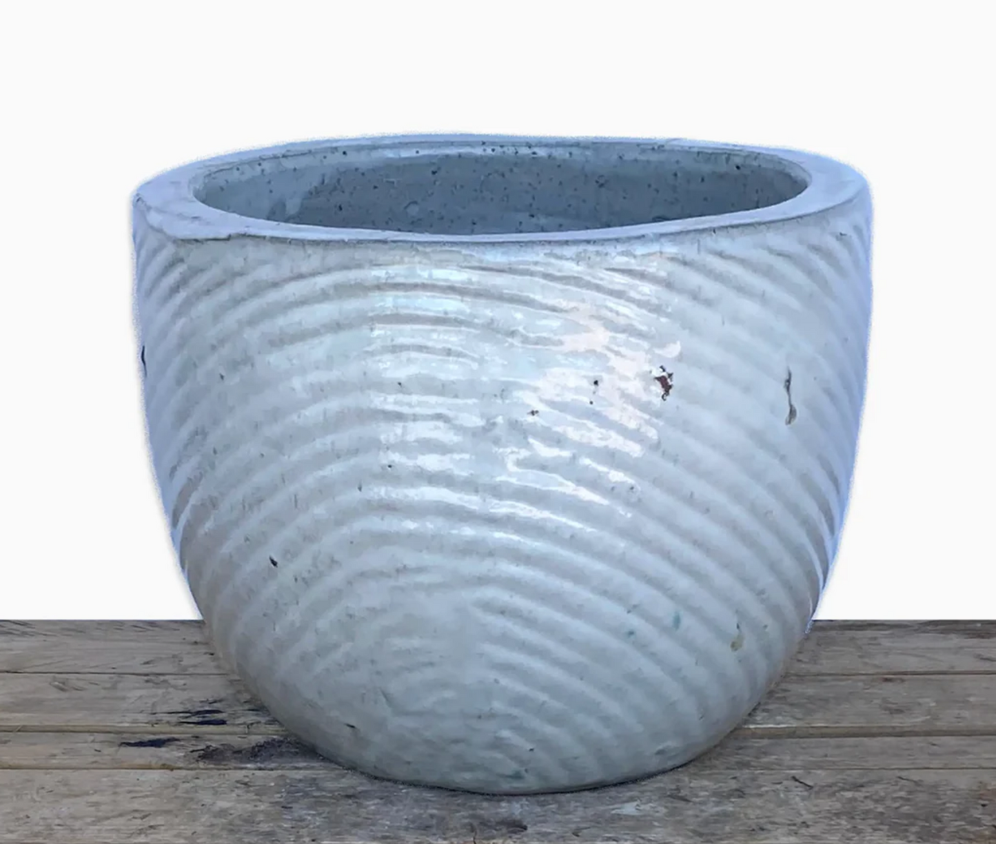 11" White Round Swirl Planter