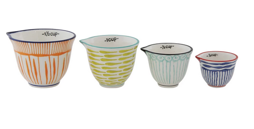 Set of 4 Stoneware Measuring Cups w/ Stripes