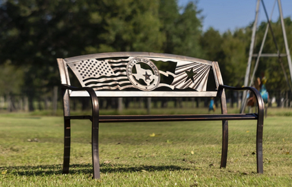 Metal Flags Over Texas Bench