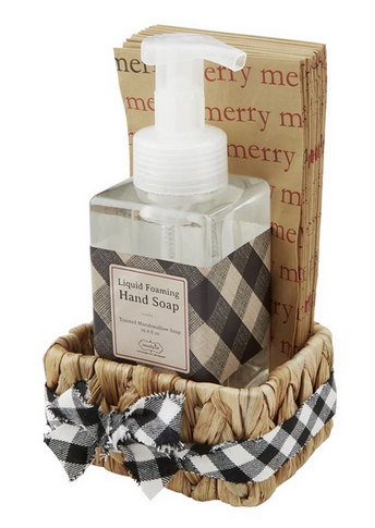 Cream Check Soap & Guest Towel Basket Set