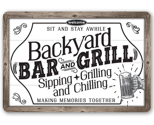 Backyard Bar & Grill - Metal Sign