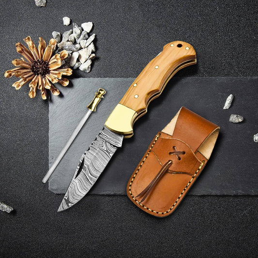 6.5" Handmade damascus folding knife, Pocket Knife