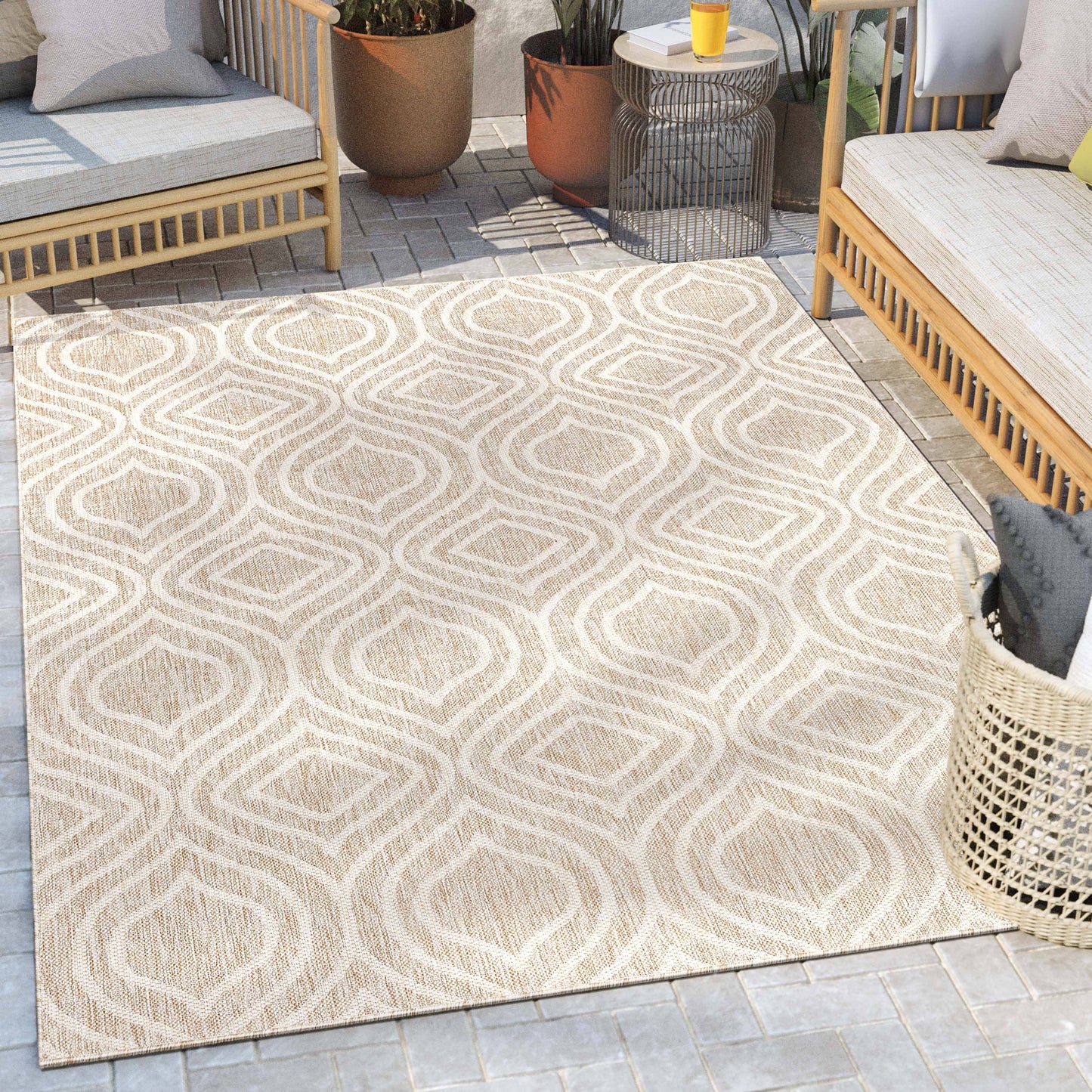 Ludo Lattice Trellis Indoor/Outdoor Beige Textured Rug