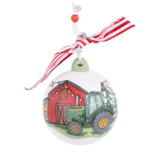 Merry Christmas Green Tractor Holiday Ornament