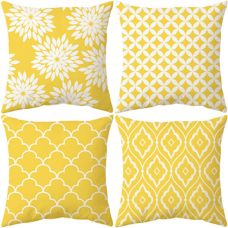 18" x 18" Yellow Pattern Water Resistant Outdoor Pillow