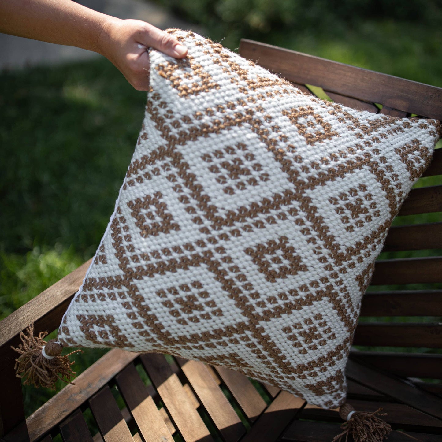 Rook 18x18 Brown Geo Outdoor / Indoor Filled Pillow