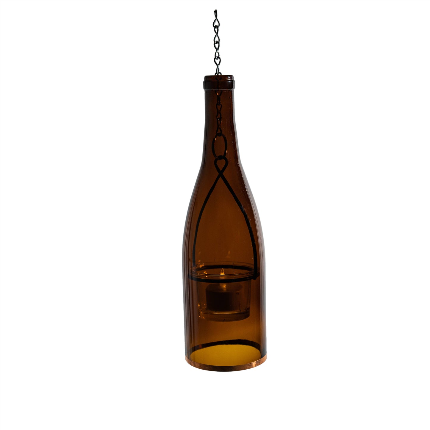 Glass Wine Bottle Hanging Lantern with Votive Candle Holder