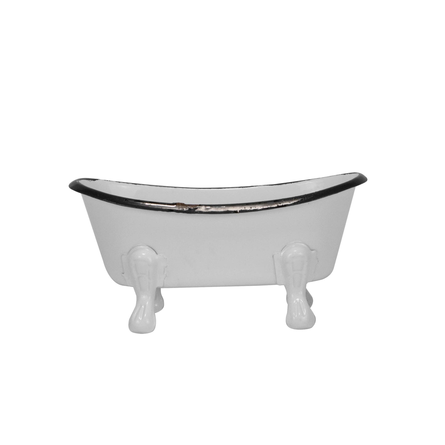 Black Distressed Rim White Enamel Bathtub Soap Dish