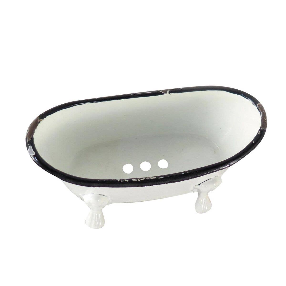 Black Distressed Rim White Enamel Bathtub Soap Dish