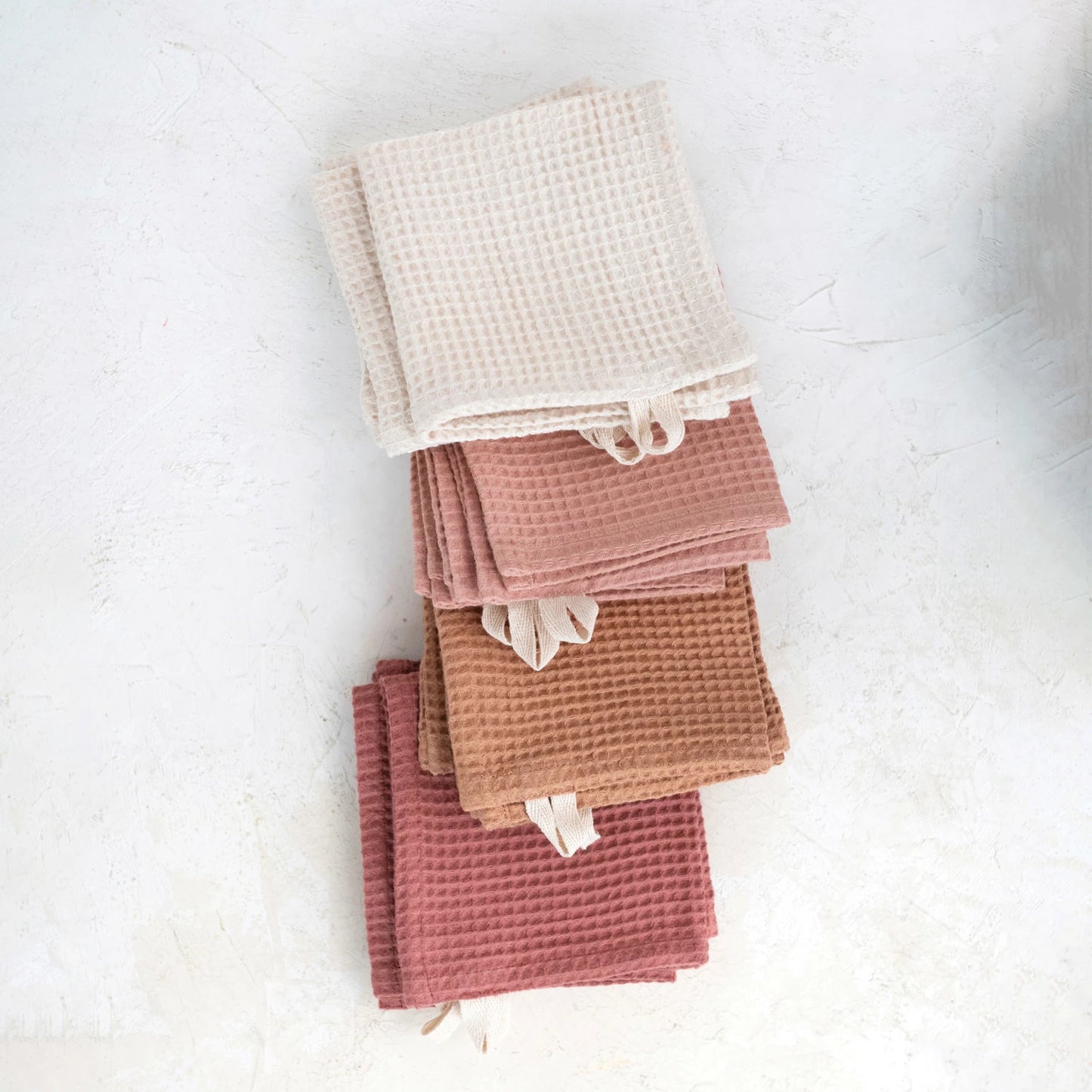 Woven Linen & Cotton Waffle Dish Cloths w/ Loops, Set of 4