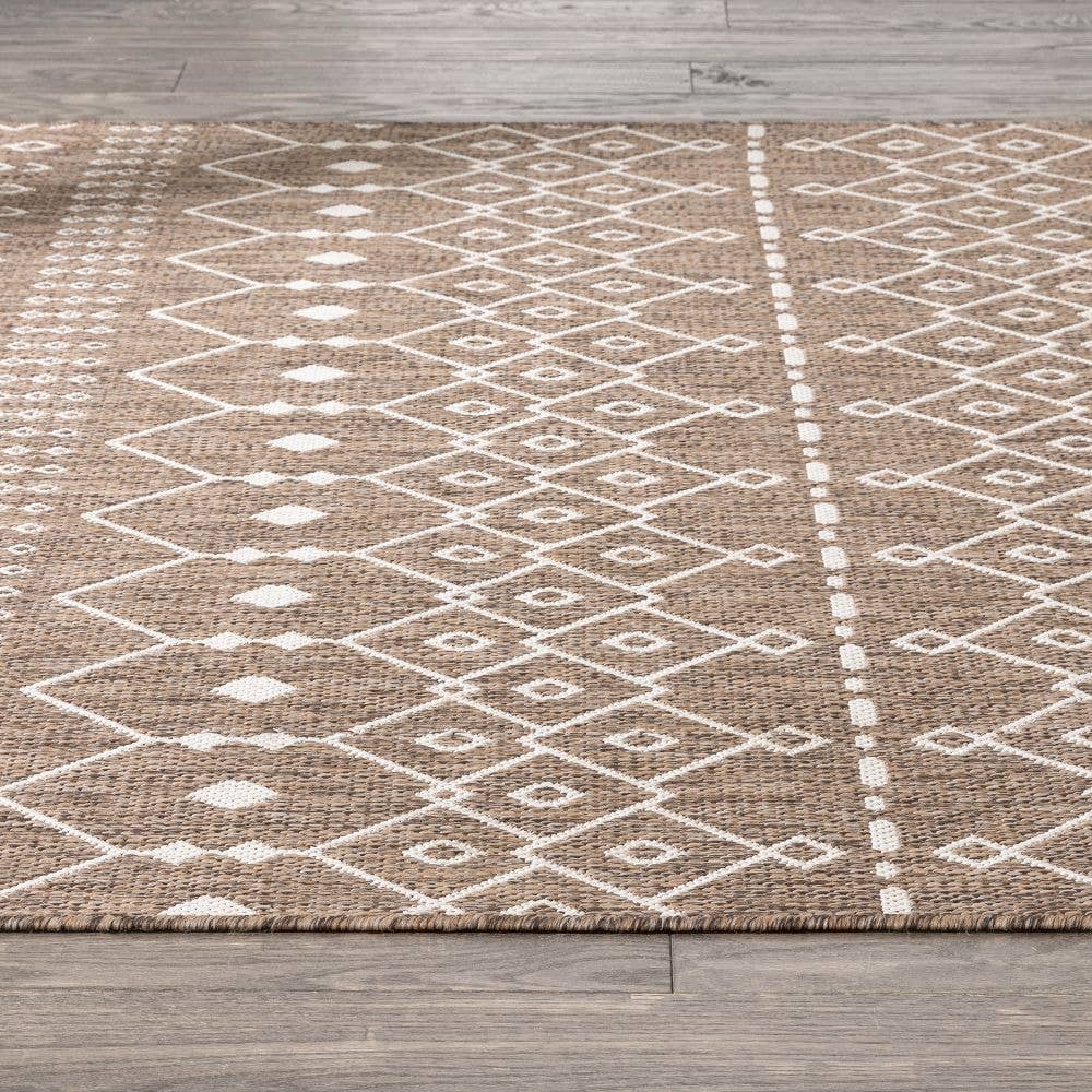 Nord Moroccan Tribal Indoor Outdoor Taupe Flatweave Rug