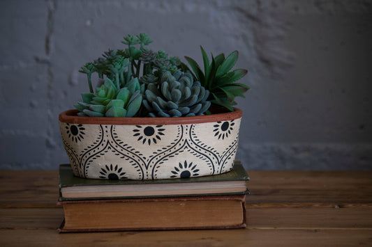 Jenica Oval Terracotta Planter, Hand Painted Floral