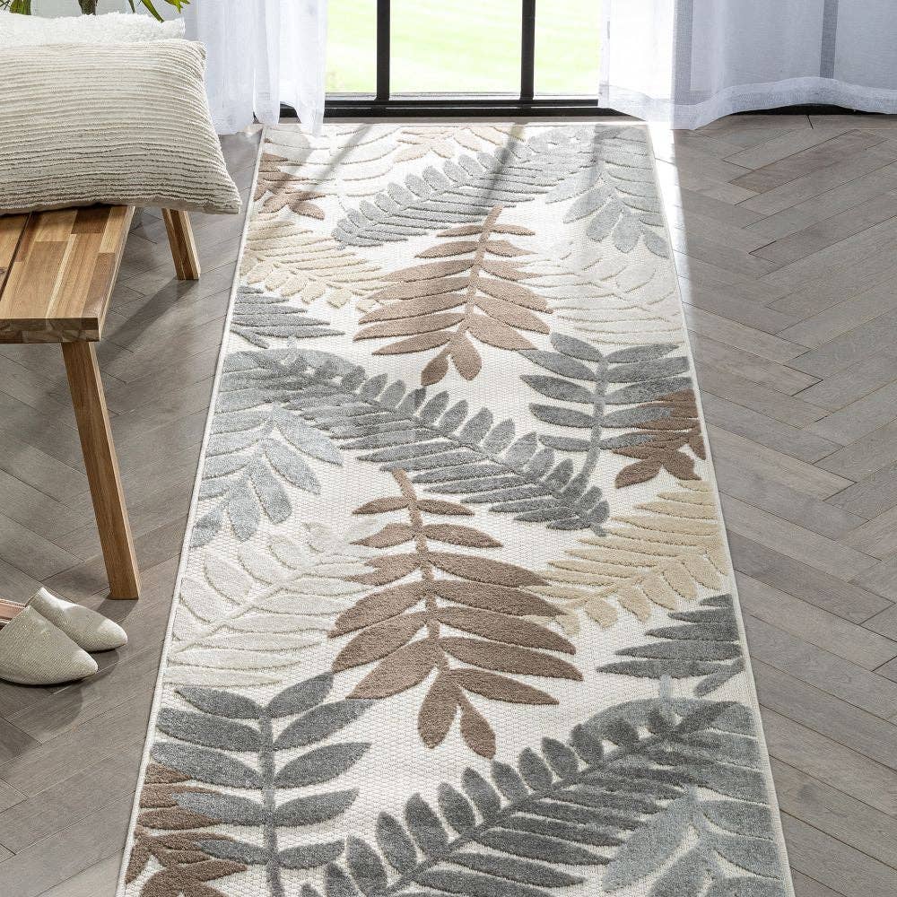 Mariah Modern Floral Indoor/Outdoor Ivory High-Low Rug