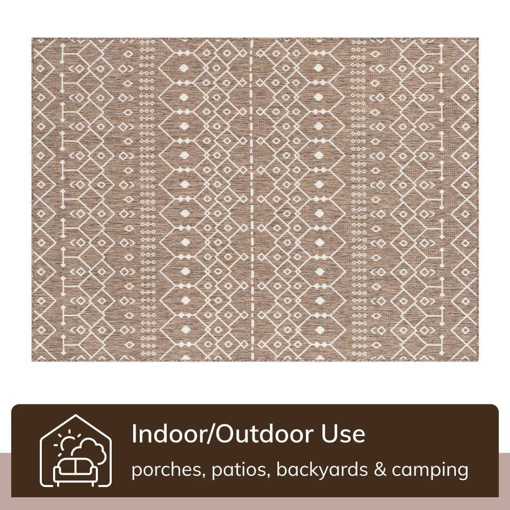 Nord Moroccan Tribal Indoor Outdoor Taupe Flatweave Rug