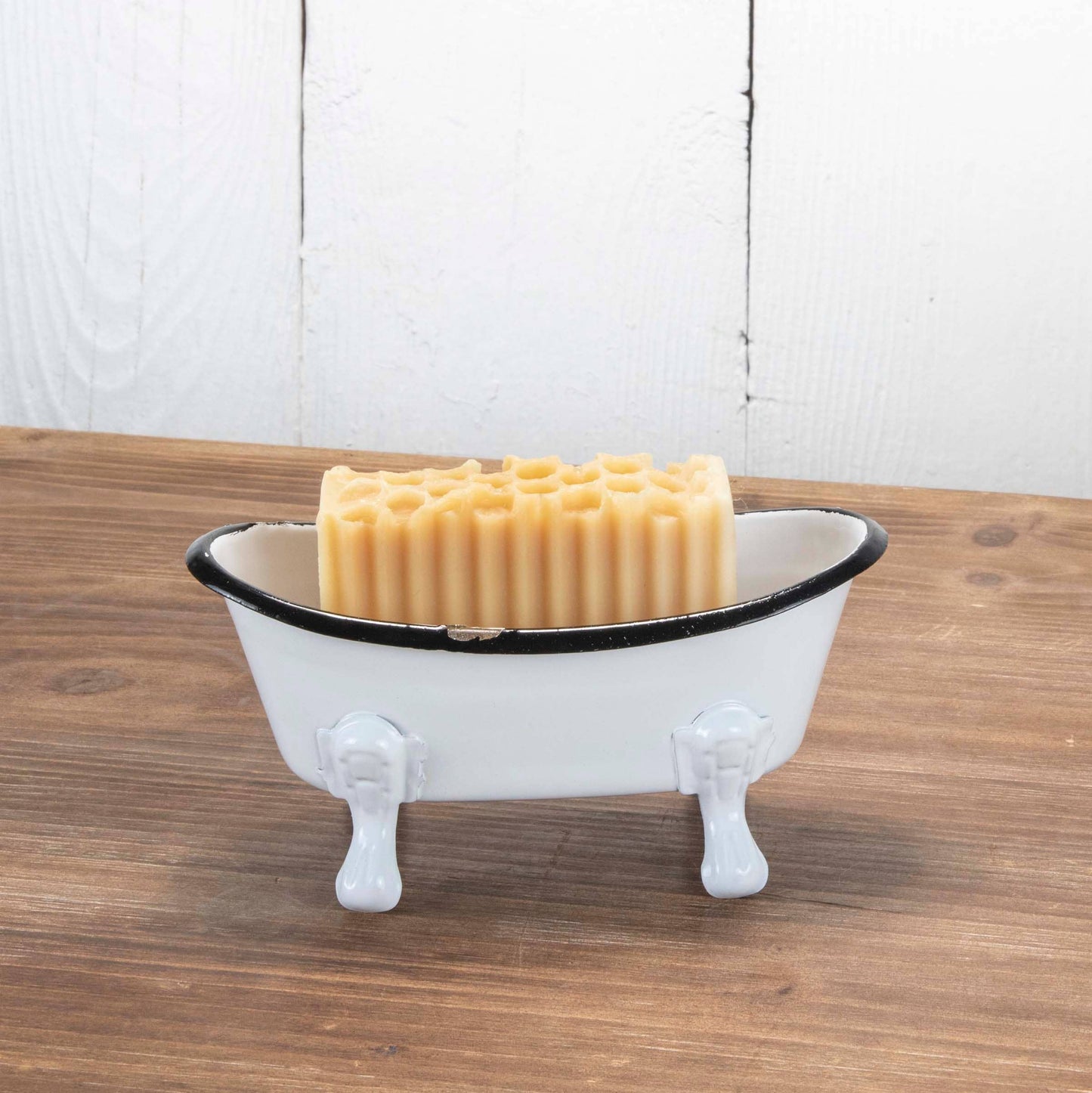 Black Distressed Rim White Enamel Bathtub Soap Dish