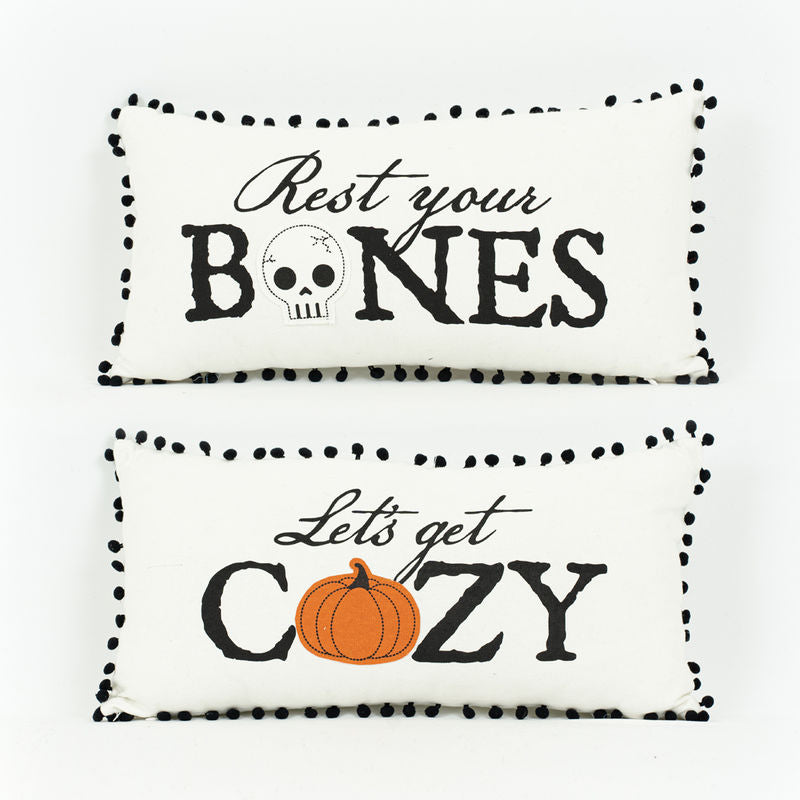 20x10 Reversible Pillow (Rest Your Bones / Let's Get Cozy) Halloween/Fall Decor